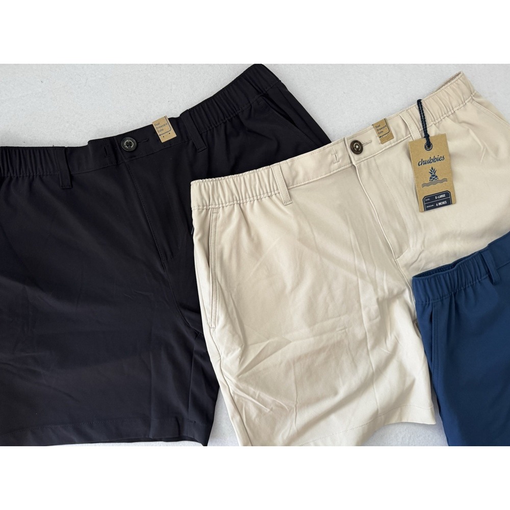 Chubbies Men's 3 Pairs Everywear Performance Shorts Black Khaki Navy Size XL NWT - Picture 2 of 4